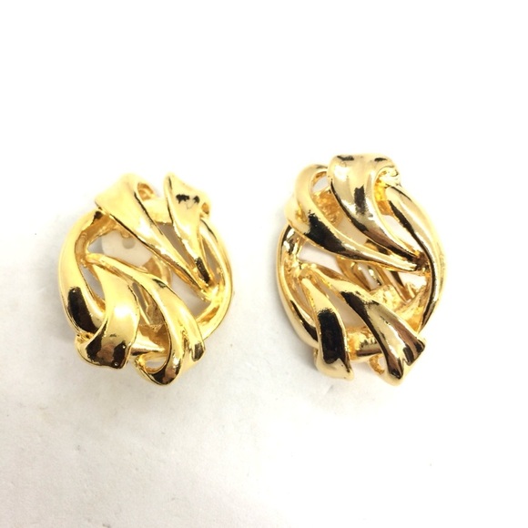 3/$30 VINTAGE 80S 90S GOLD TONE CLIP ON EARRINGS ABSTRACT TWIST OVAL RUNWAY - Picture 7 of 11